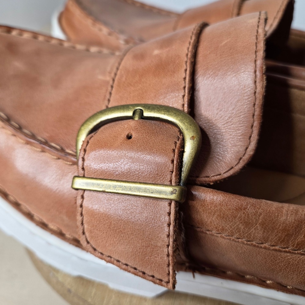 Born Contessa Tan Leather Platform Loafers Buckle Strap Lug Sole Shoes Womens 9M - Picture 4 of 15